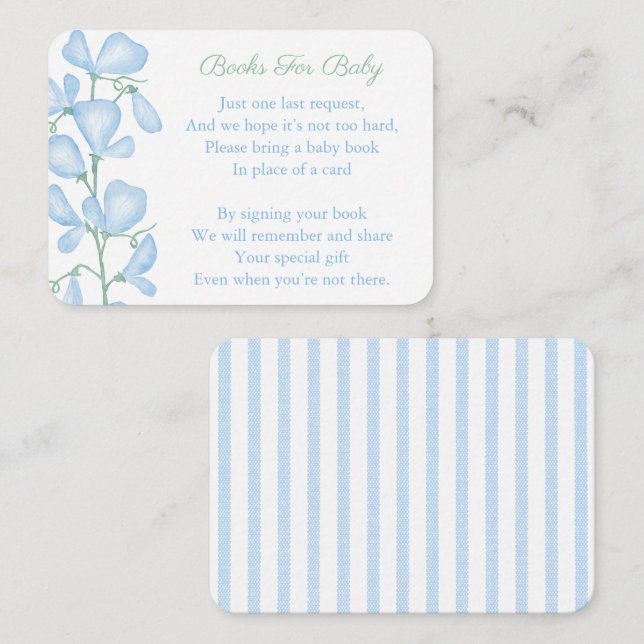 Elegant Blue Flowers Baby Boy Shower Bring A Book Enclosure Card (Front/Back)