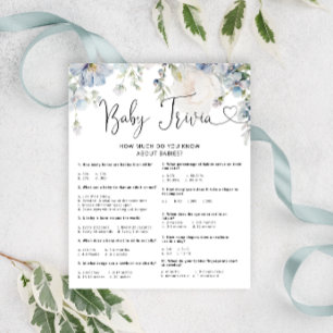 Elegant Blue Flowers Baby Shower Trivia Game
