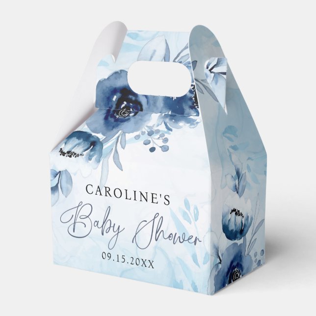 Elegant Blue Flowers Boy Baby Shower Favour Box (Front Side)