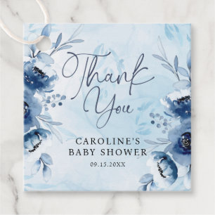 Elegant Blue Flowers Boy Baby Shower Favour Tags