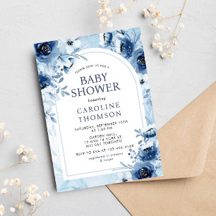 Elegant Blue Flowers Boy Baby Shower Invitation
