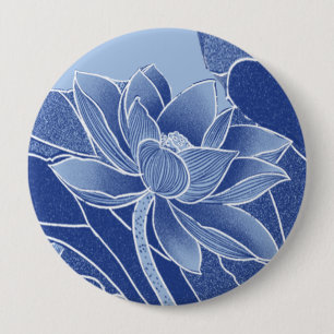 Elegant Blue Flowers Chinoiserie Lotus Mandala 10 Cm Round Badge