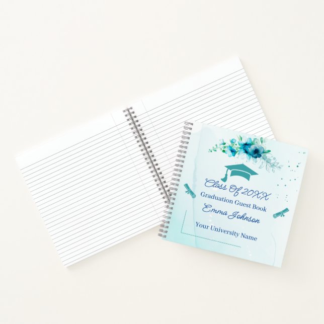 Elegant Blue Flowers Graduation Customisable Notebook (Inside)