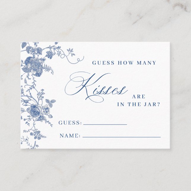 Elegant Blue Flowers Guess How Many Game Card (Front)