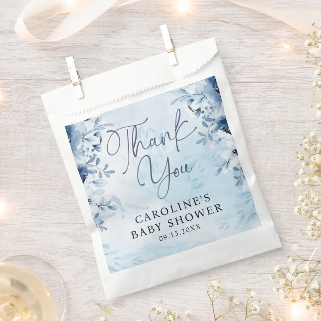 Elegant Blue Flowers It's A Boy Baby Shower Favour Bag (Clipped)