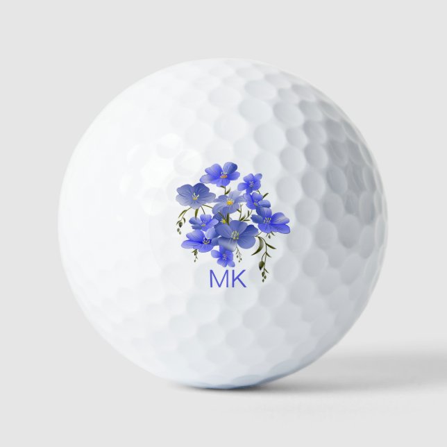 Elegant Blue Flowers Monogrammed Ladies Golf Balls (Front)