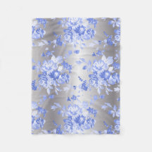 Elegant Blue Flowers on Silver  Fleece