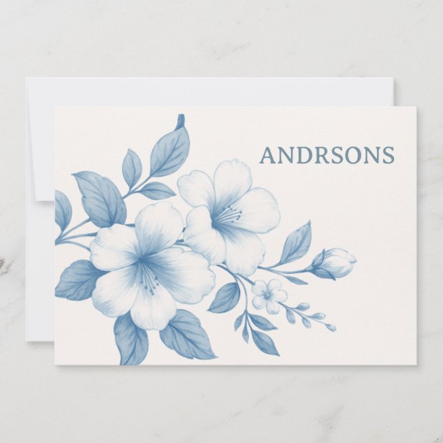 Elegant Blue Flowers on Soft Background Thank You Card (Front)
