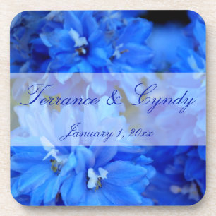 Elegant Blue Flowers Personal Set of Cork Coasters