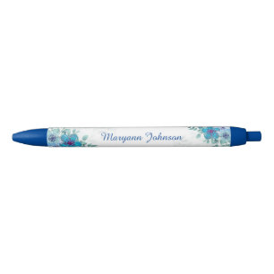 Elegant Blue Flowers Personalized Ink Pen