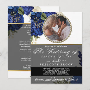 Elegant Blue Flowers Photo Wedding Invitation