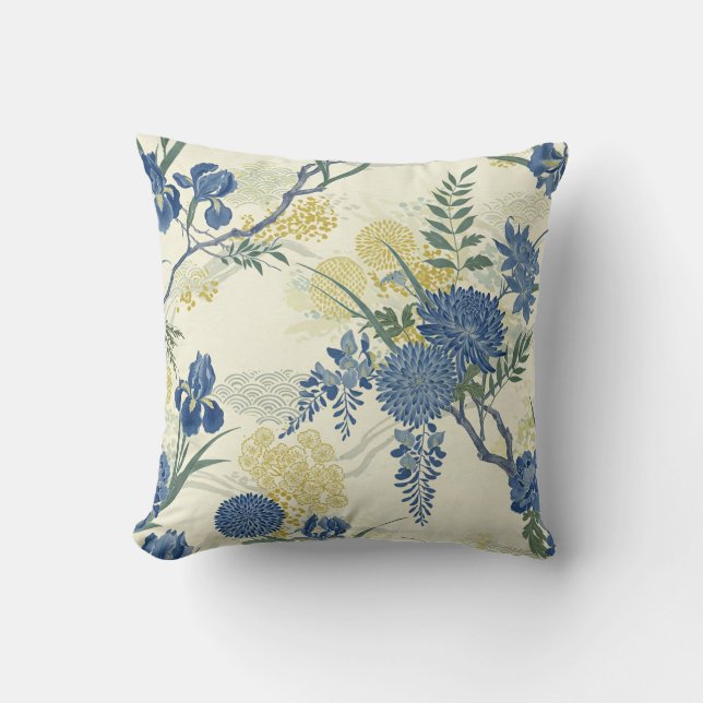 Elegant blue flowers pillows-vintage floral cushion (Front)