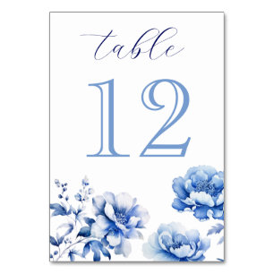 Elegant Blue Flowers Table Number