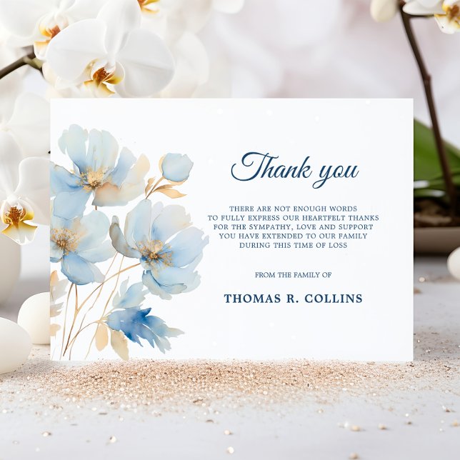 Elegant Blue Flowers Thank You Cards After Funeral (Elegant Blue Flowers Thank You Cards After Funeral)