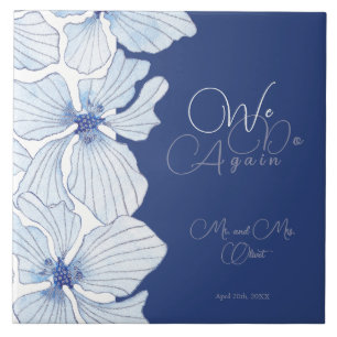 Elegant Blue Flowers Vow Renewal 10 years Ceramic Tile