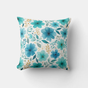 Elegant Blue Flowers Watercolor Botanical Cushion