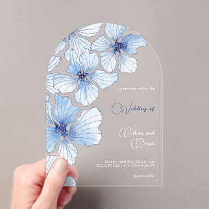 Elegant Blue Flowers Wedding Acrylic Invitations