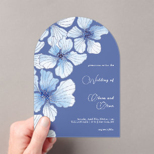 Elegant Blue Flowers Wedding  Acrylic Invitations