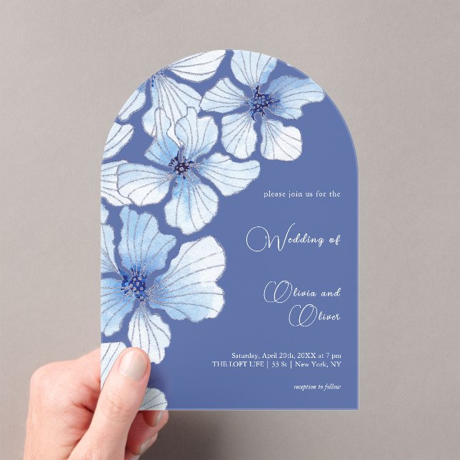 Elegant Blue Flowers Wedding  Acrylic Invitations (Insitu (Handheld))