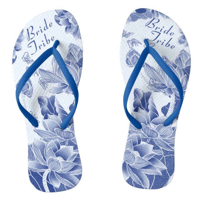 Elegant Blue Flowers Wedding Bride Tribe Gift Thongs (Footbed)