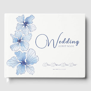 Elegant Blue Flowers Wedding Guest Book