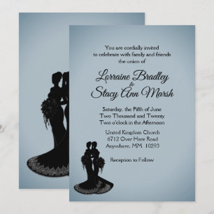 Elegant Blue Fog Lesbian Wedding Invitation