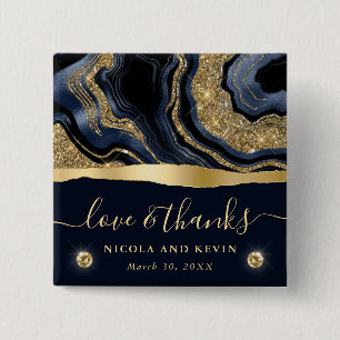 Elegant Blue Foil and Gold Glitter Agate Wedding 15 Cm Square Badge