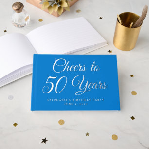 Elegant Blue Foil Cheers to 50 Years Guest Book