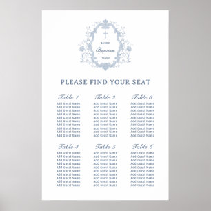 Elegant Blue Foliage Crest Baptism Seating Chart