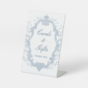 Elegant Blue Foliage Crest Cards & Gifts Pedestal Sign