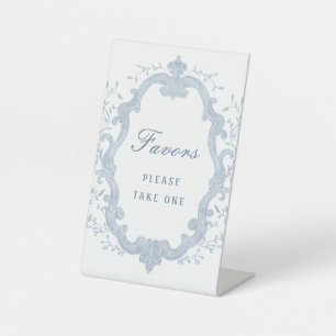 Elegant Blue Foliage Crest Favours Pedestal Sign