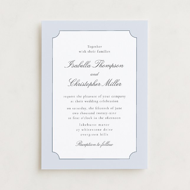 Elegant Blue Frame Classic Wedding Invitation  Kró (Creator Uploaded)