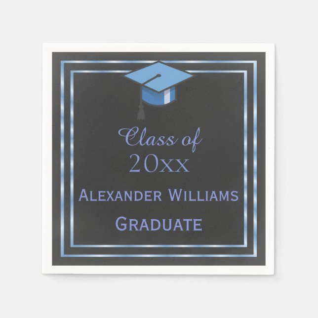 Elegant Blue Framed Graduation Napkin (Front)