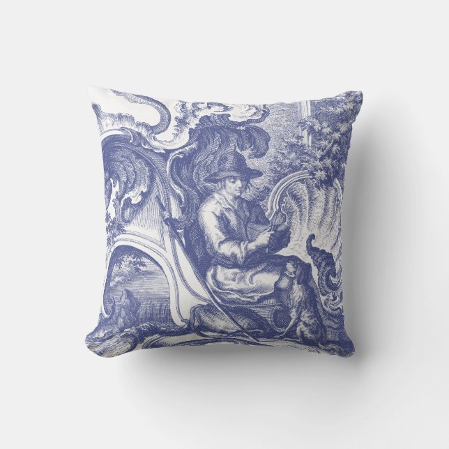 Elegant Blue French Baroque Toile Cushion (Front)