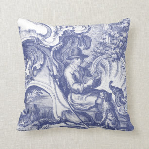 Elegant Blue French Baroque Toile Cushion