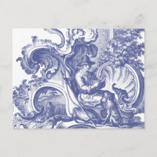 Elegant Blue French Baroque Toile Postcard
