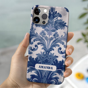 Elegant Blue French Damask Toile Monogram Case-Mate iPhone 14 Case