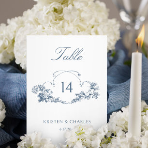 Elegant Blue French Floral Crest Table Number