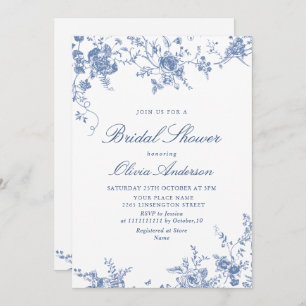 Elegant Blue French Garden BRIDAL SHOWER QR code Invitation