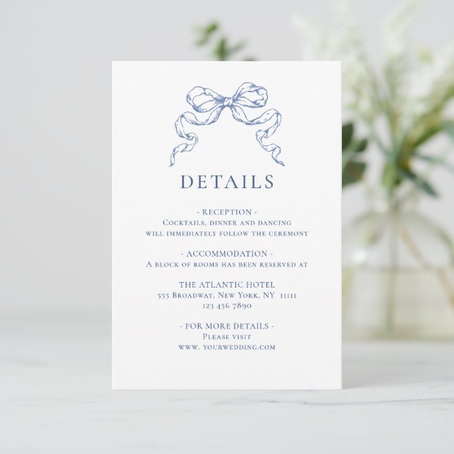 Elegant Blue French Garden Floral Wedding Details Enclosure Card (Standing Front)