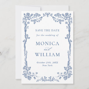 Elegant Blue French Garden Floral Wedding Photo Save The Date
