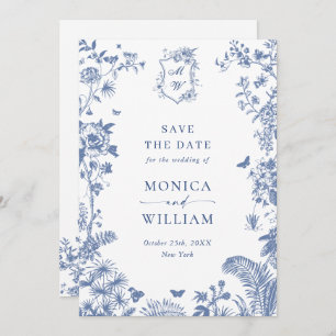 Elegant Blue French Garden Floral Wedding Photo Save The Date