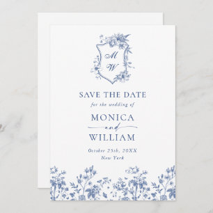 Elegant Blue French Garden Floral Wedding QR code Save The Date