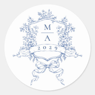Elegant Blue French Garden Flowers Wedding Classic Round Sticker