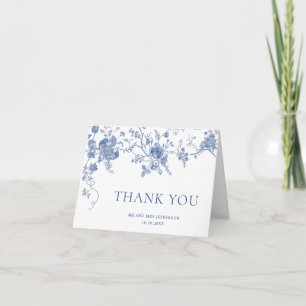 Elegant Blue French Garden Flowers Wedding Thank You Card