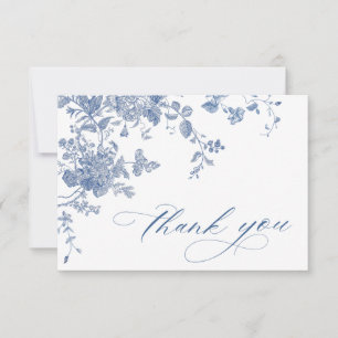 Elegant Blue French Garden Flowers Wedding Thank You Card