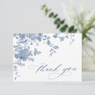 Elegant Blue French Garden Flowers Wedding Thank You Card