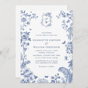 Elegant Blue French Garden Wedding All in One Invitation