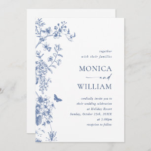 Elegant Blue French Garden Wedding QR code Invitation
