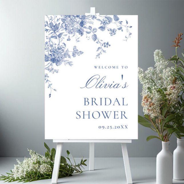Elegant Blue French Garden WELCOME Bridal Shower Poster (Creator Uploaded)